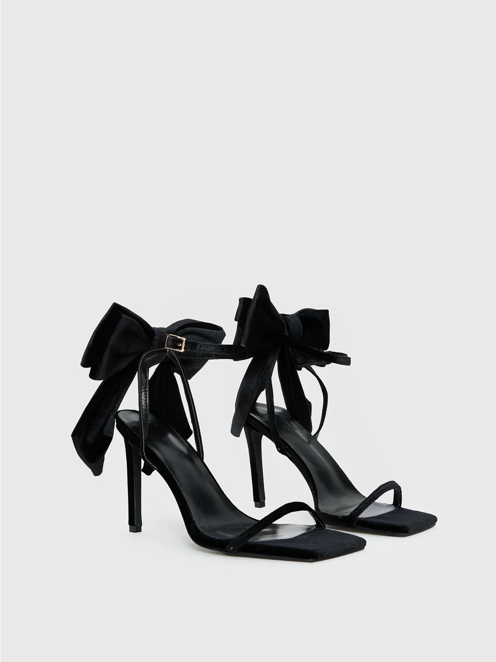 Billini Black Velvet Bow Ankle Strap Heels - Picture 2 of 10